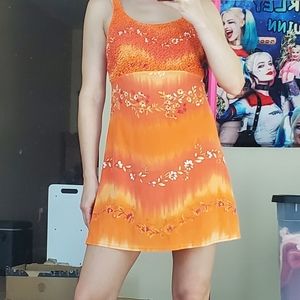 Vintage 90's Up Front orange floral dress
